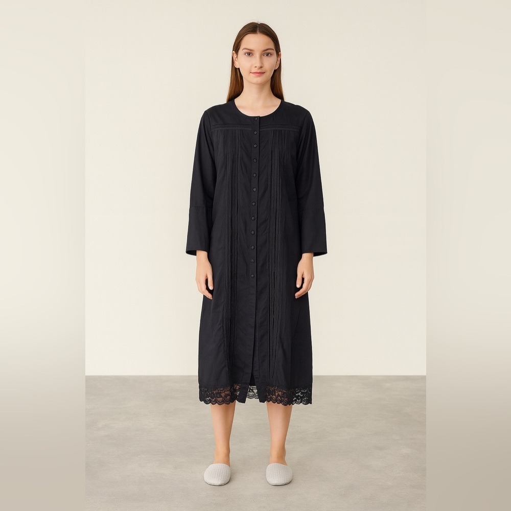 VTG Beguile Sleepwear Pintuck Lace Trim Long Sleeve Cotton Shirt‎ Dress Size 1X